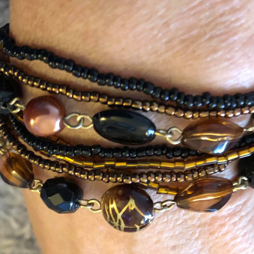 LAST CHANCE Black Brown Beaded Multi-Strand Bracelet 6"-8 1/2"